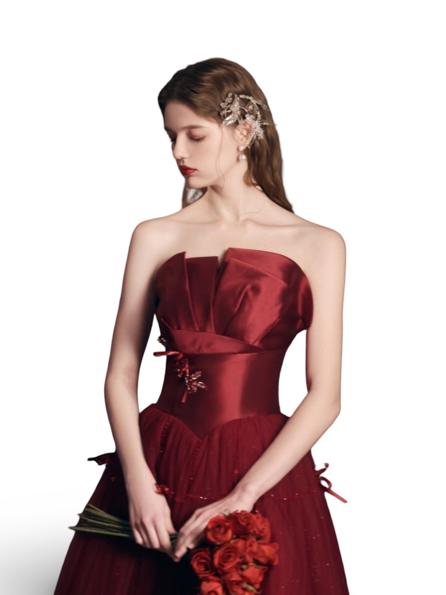 Red Long Dress Heavy-duty Tube Top For Women