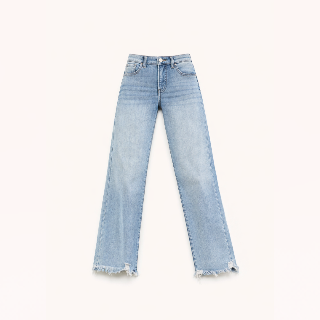 Frayed-Hem Straight Denim Jeans