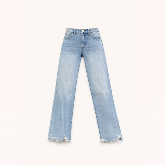 Frayed-Hem Straight Denim Jeans