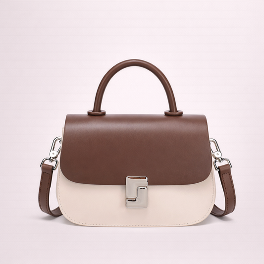 Two-Tone Structured Cowhide Top-Handle Bag
