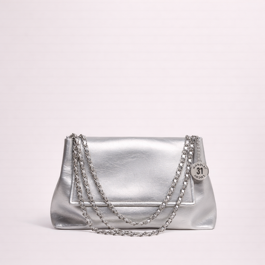 Structured Metallic Shoulder Bag in Two-Layer Cowhide