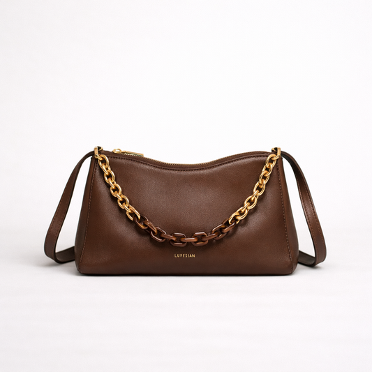 Structured Shoulder Bag with First-Layer Cowhide