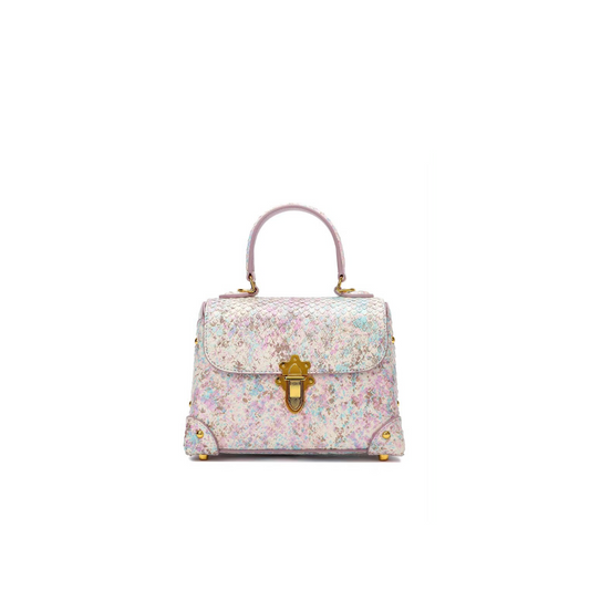 Iridescent Scale-Textured Top Handle Leather Bag