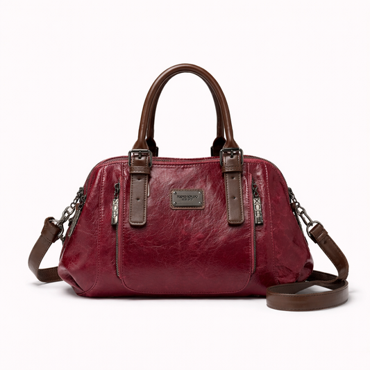 Vintage Multi-Zip Genuine Leather Handbag