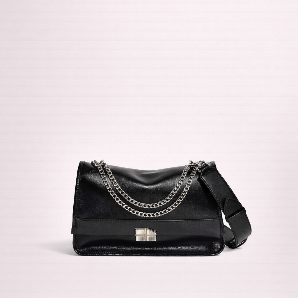Structured Chain Shoulder Bag in Two-Layer Cowhide