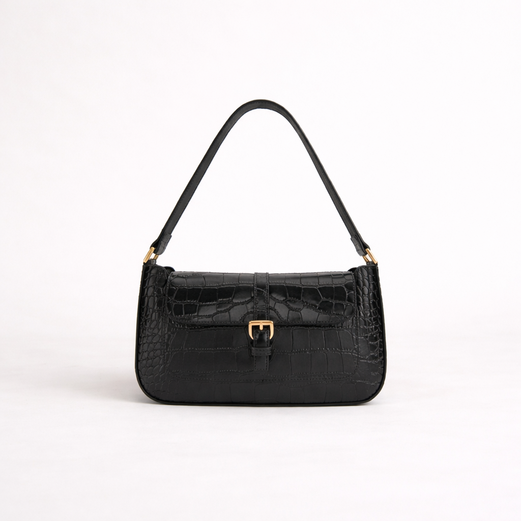 French Trapezoid Crocodile Leather Shoulder Bag