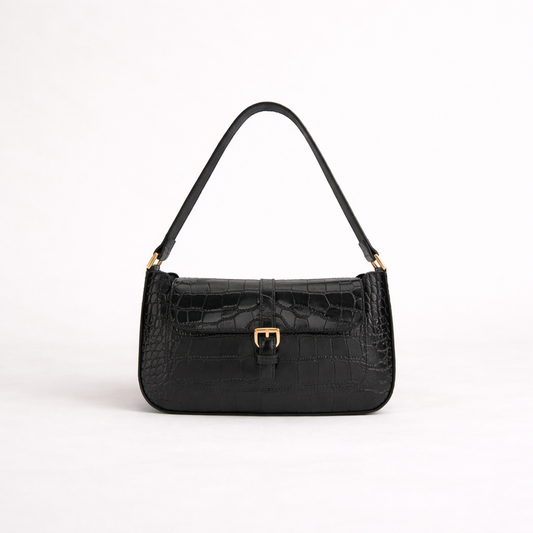 French Trapezoid Crocodile Leather Shoulder Bag