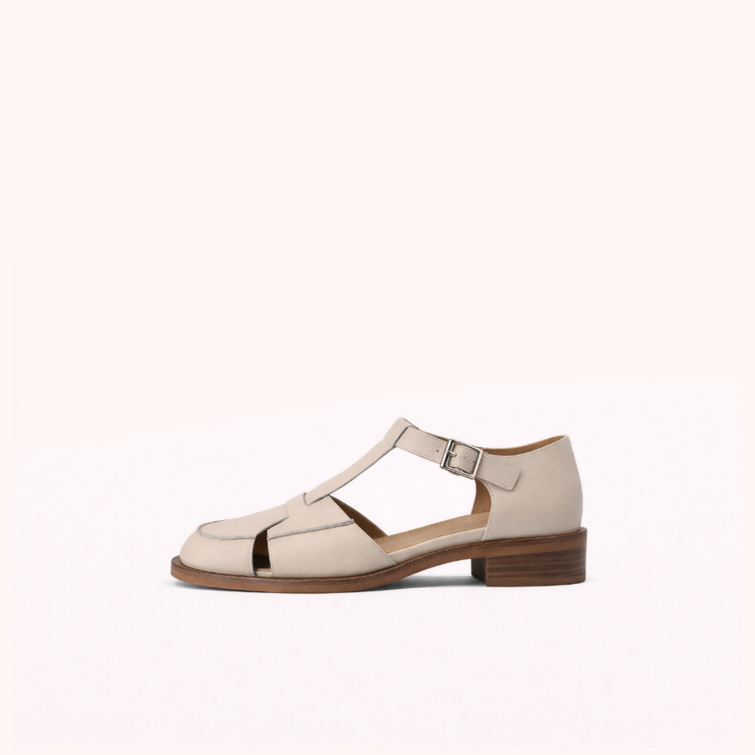 Ivory Leather T-Strap Sandal — Structured Fit with Open Comfort