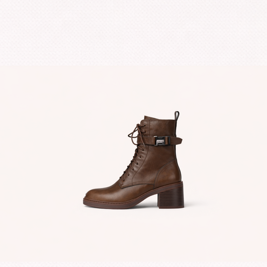 Buckled Block-Heel Leather Ankle Boots