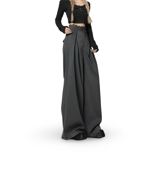 Black Lace Stitching Wide-leg Casual Pants Women