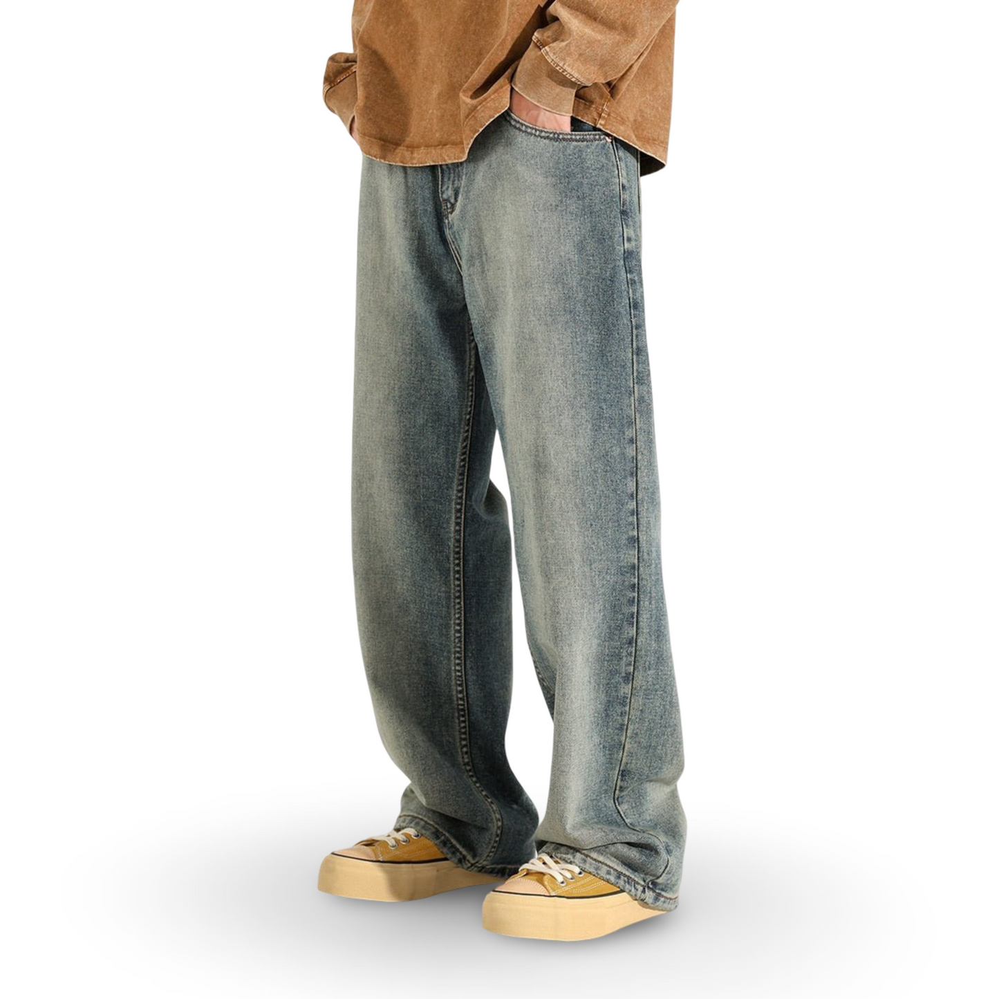 Washed Worn Jeans Men's Loose Wide-leg Pants
