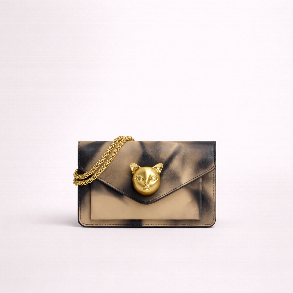 Cat-Head Clasp Structured Leather Chain Bag