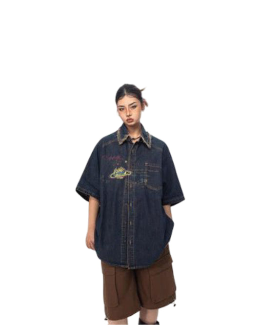 Retro Do The Old Cowboy Printed Short Sleeve Shirt