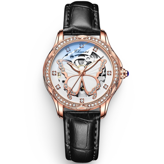 Butterfly Dial Fashion Diamond-embedded Watch Women's Waterproof Automatic Mechanical Watch