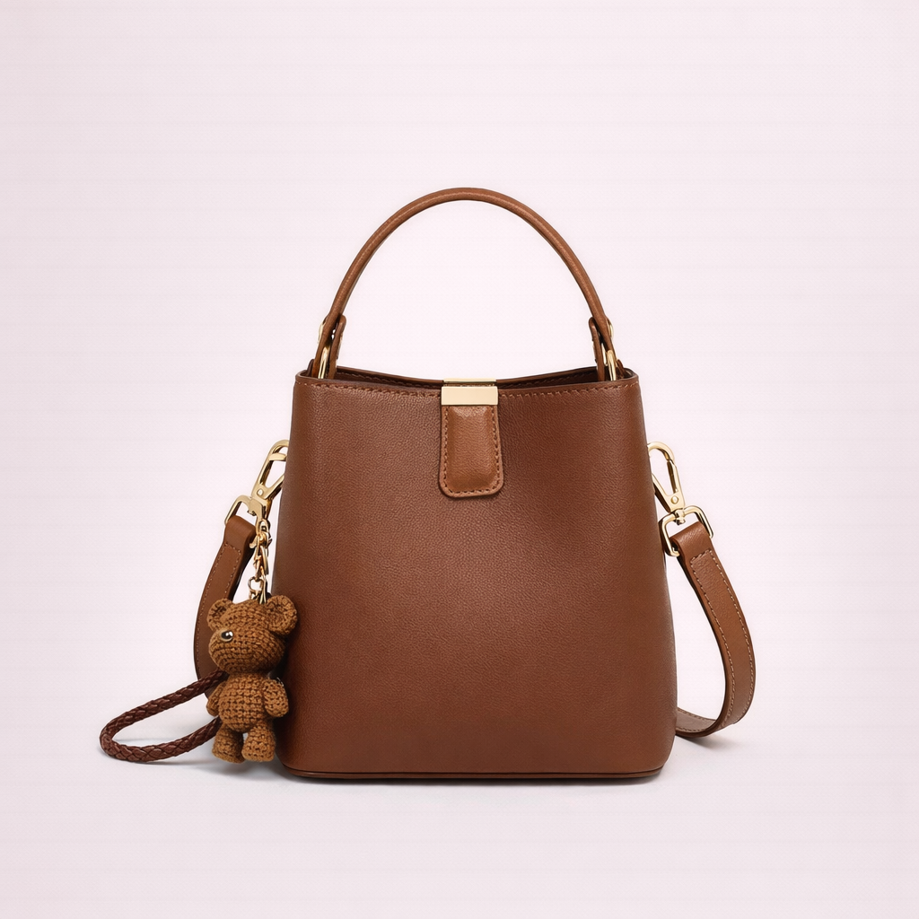 Structured Bucket Bag — Two-Layer Cowhide Leather
