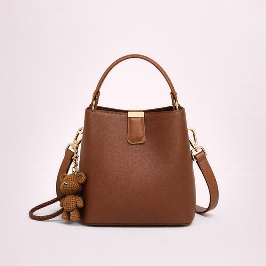 Structured Bucket Bag — Two-Layer Cowhide Leather