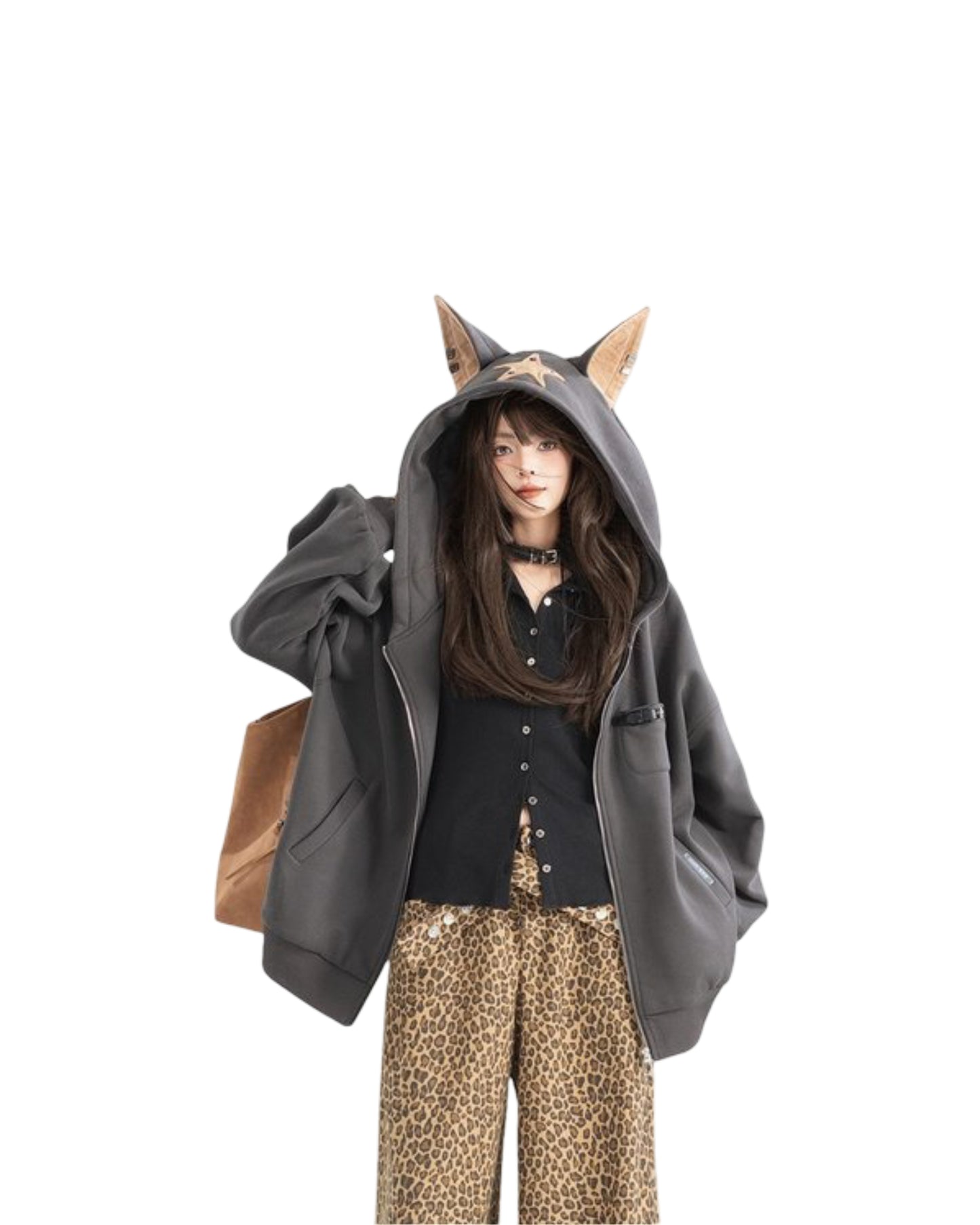 Playful Hooded Zipper Sweatshirt With Women's Fleece