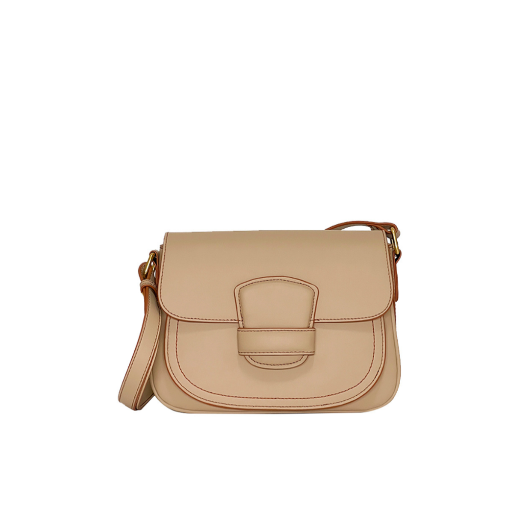 First-Layer Cowhide Structured Saddle Crossbody