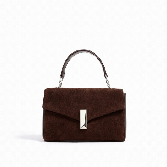 Structured Cowhide Flap Top-Handle Bag