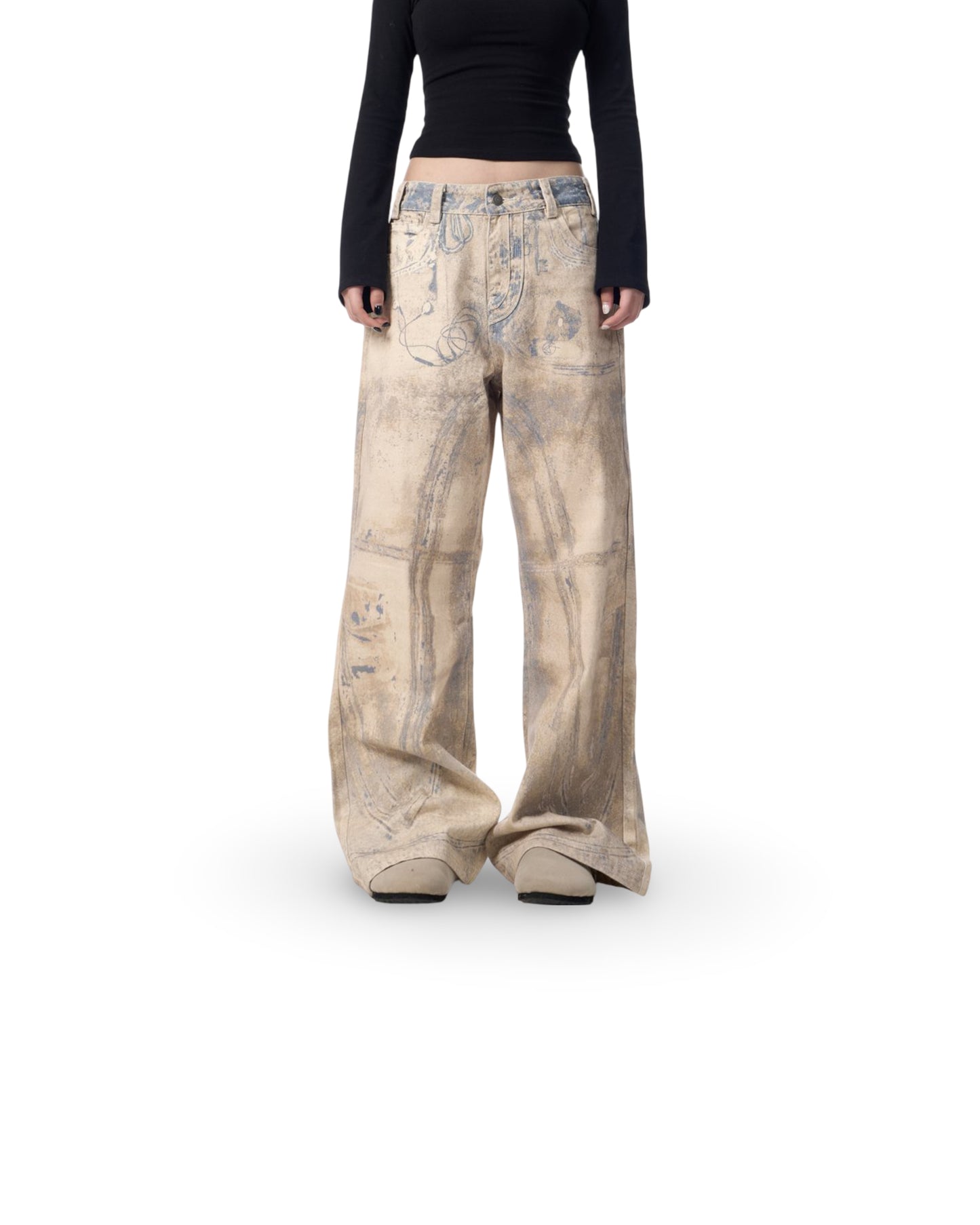 Retro 3D Printing Laser Full Printed Washed Jeans