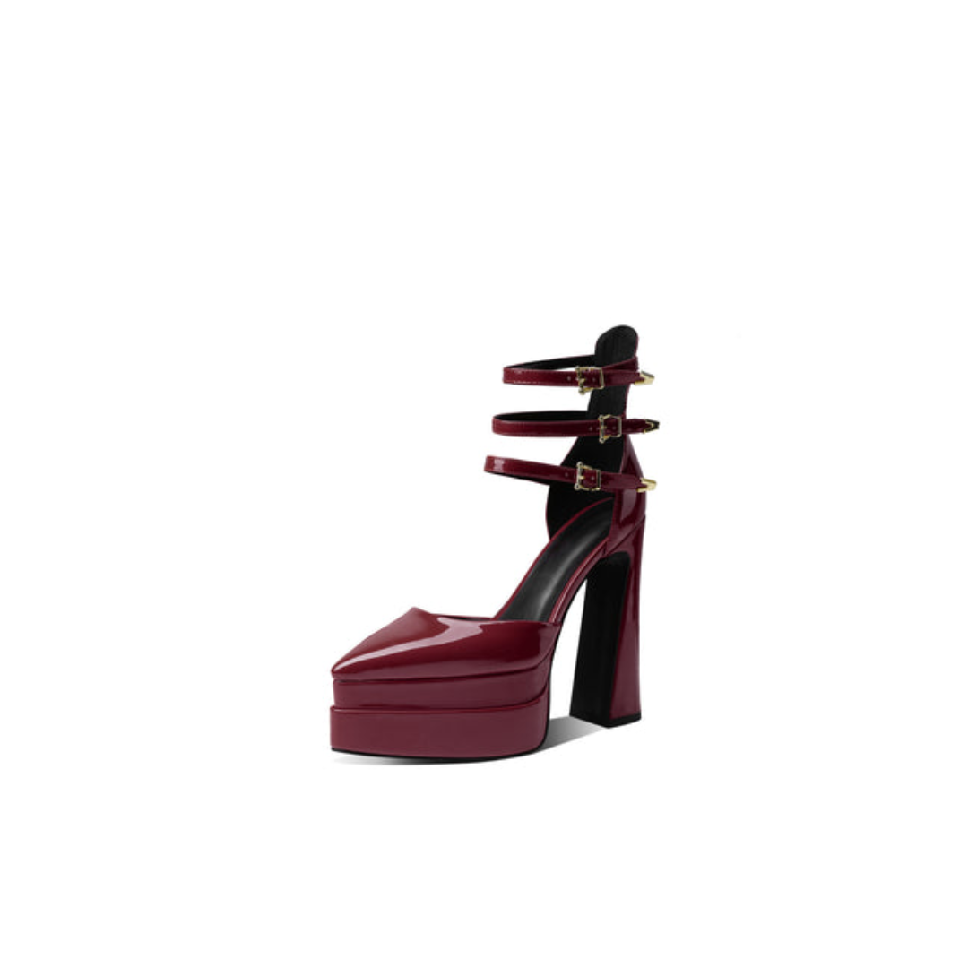 First-Layer Cowhide Platform Heel with Triple-Strap Ankle Control