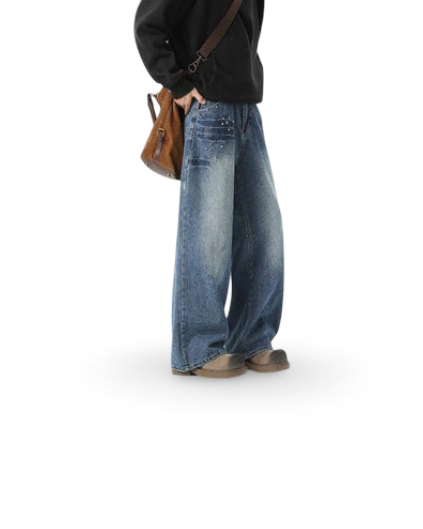 Men's Rivet Washed Jeans Loose