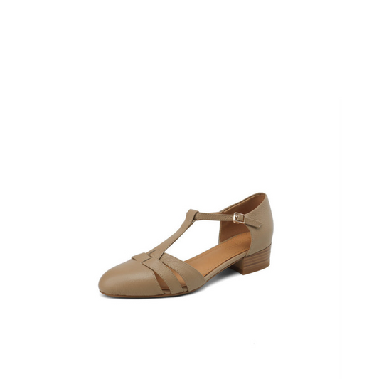 T-Strap mid Heel Shoe – First-Layer Cowhide with Pigskin Insole