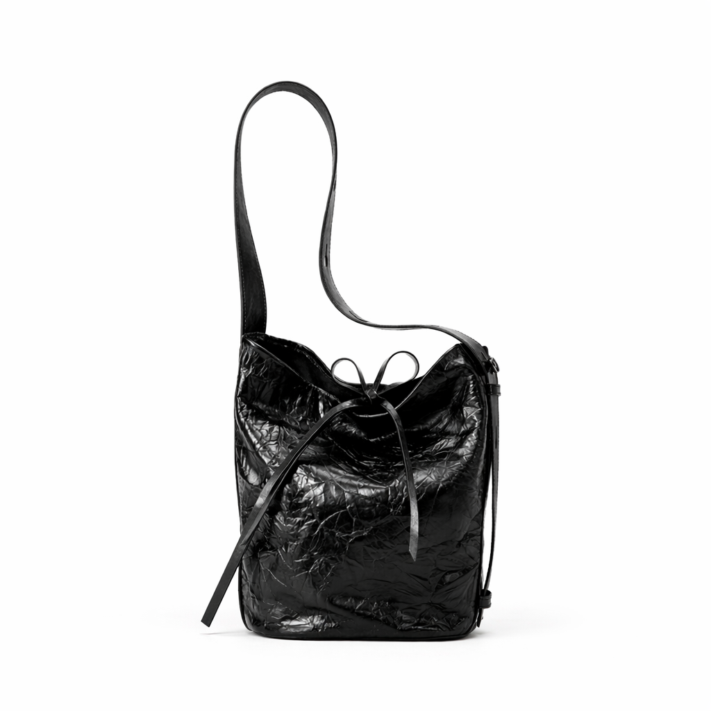 Crinkled Cowhide Bucket Shoulder Bag