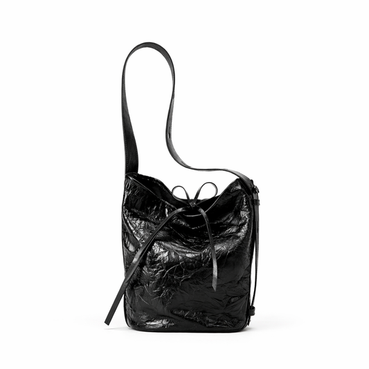 Crinkled Cowhide Bucket Shoulder Bag