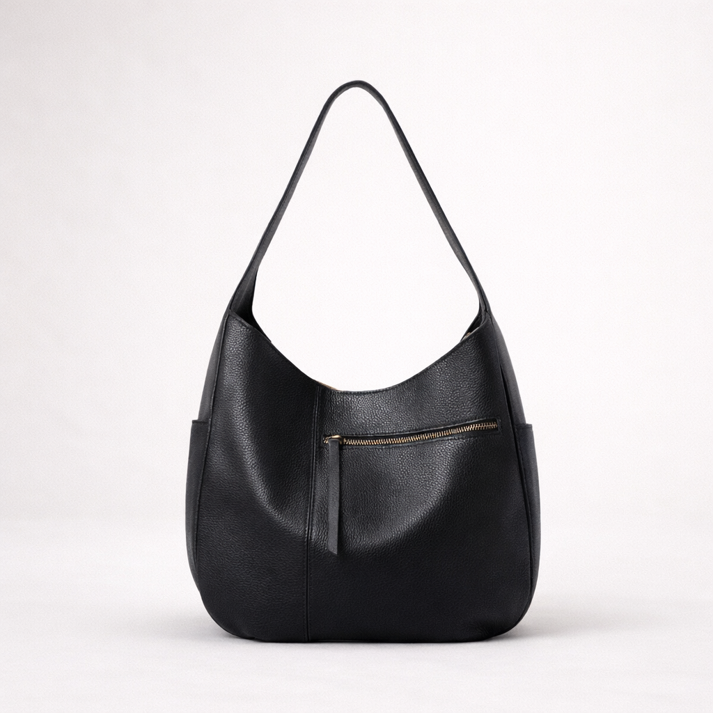 Curved Hobo Shoulder Bag with Front Zip Pocket