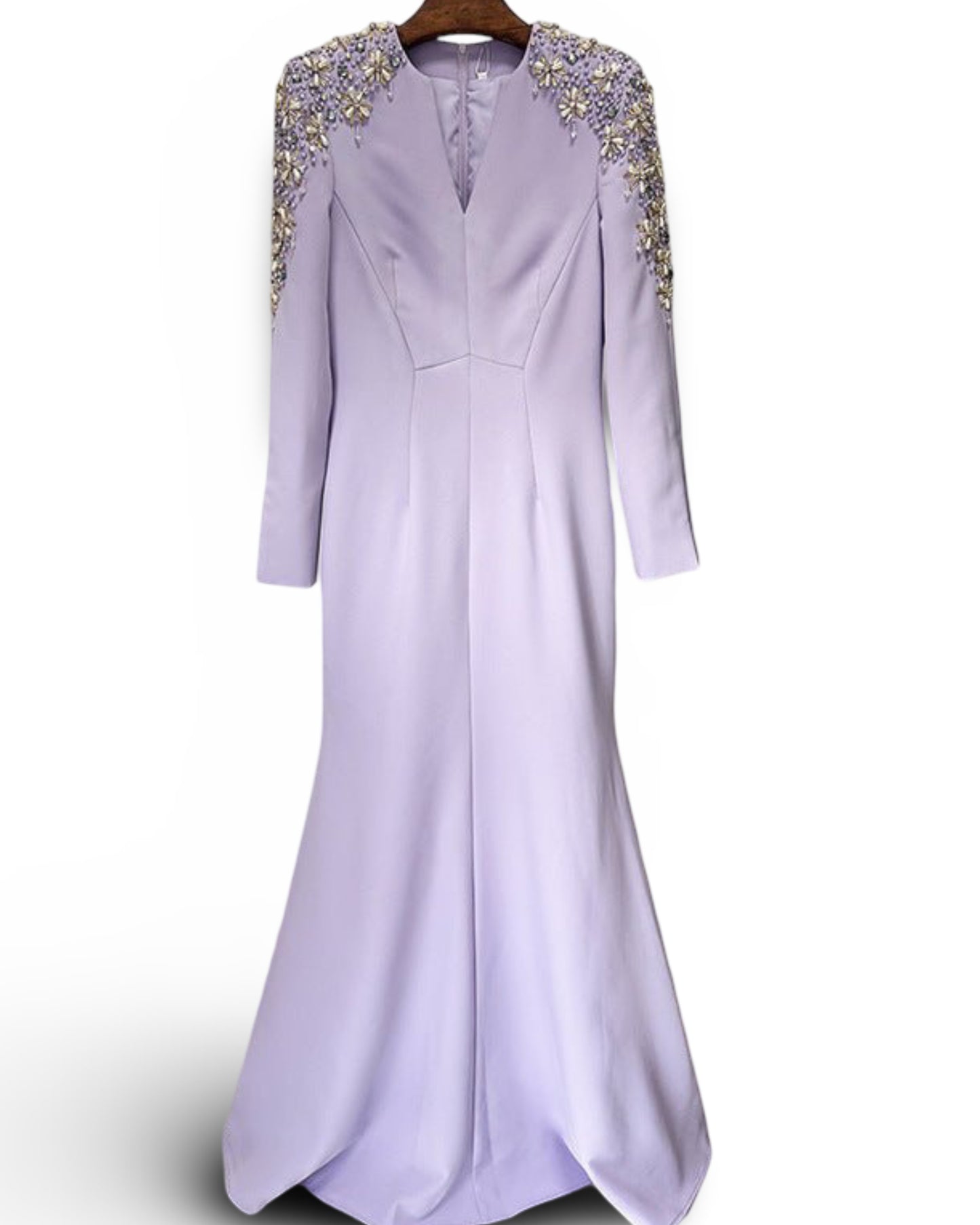 Heavy Industry Beads Diamond Front Slit Small Trailing Dress