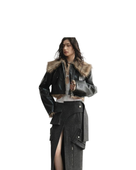 Wild Loose Feeling Fur Reverse Leather Jacket Short Coat