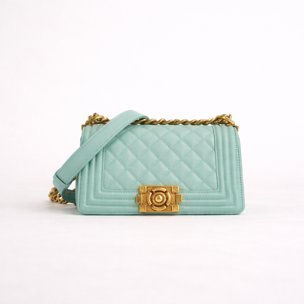 Quilted Flap Shoulder Bag in First-Layer Cowhide