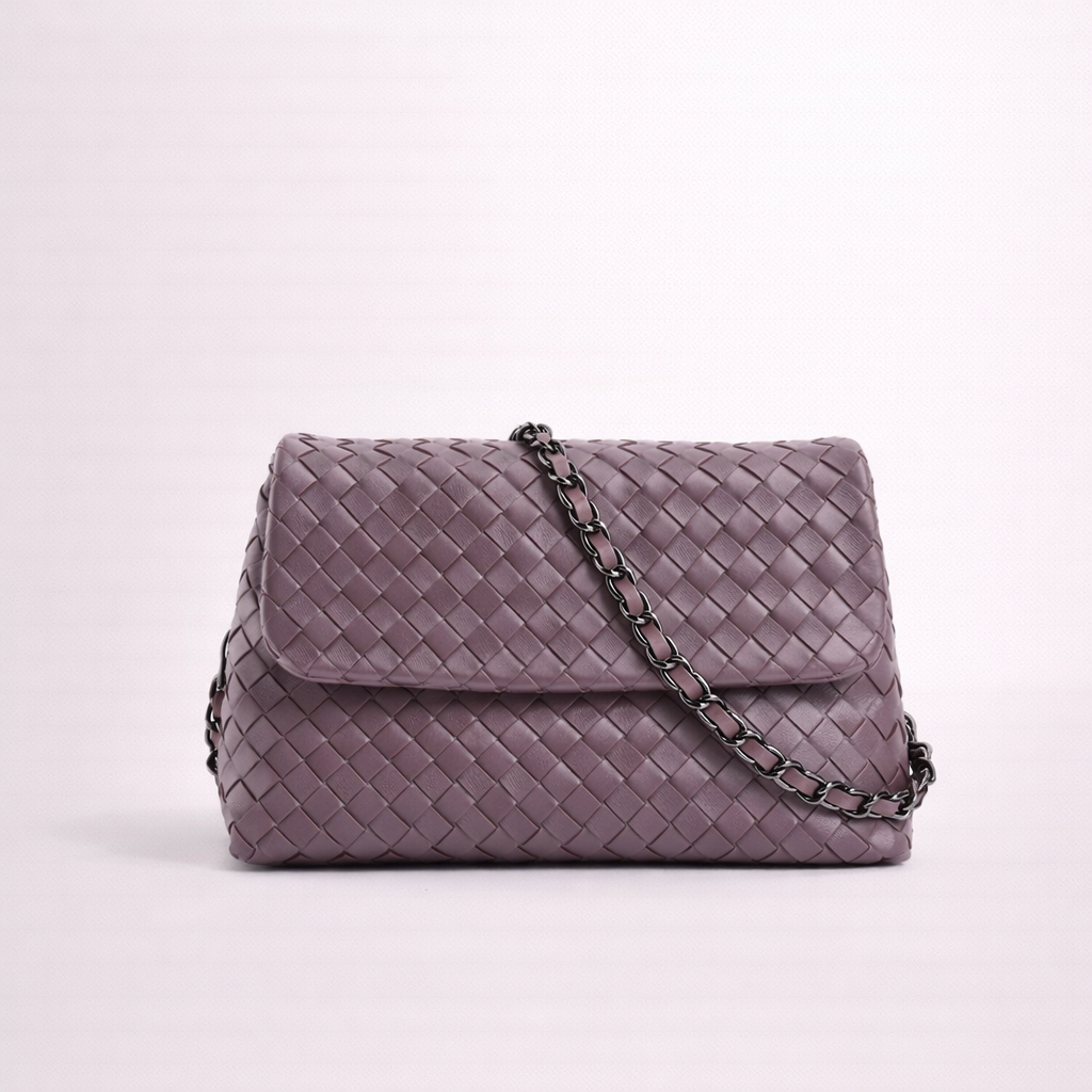 Woven Flap with Chain Strap Cowhide & Sheepskin Construction