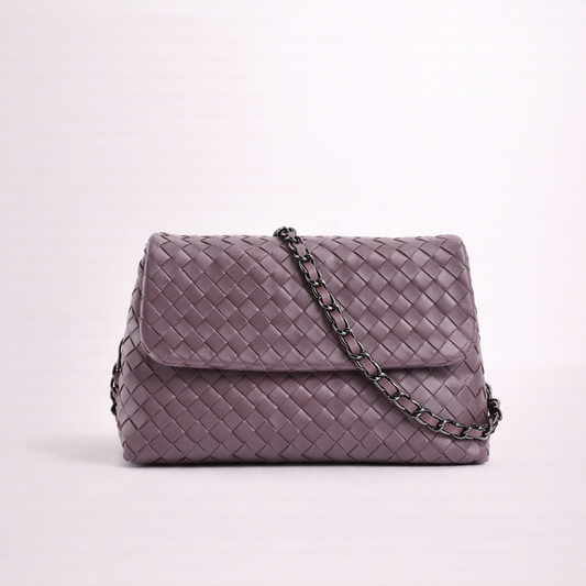 Woven Flap with Chain Strap Cowhide & Sheepskin Construction