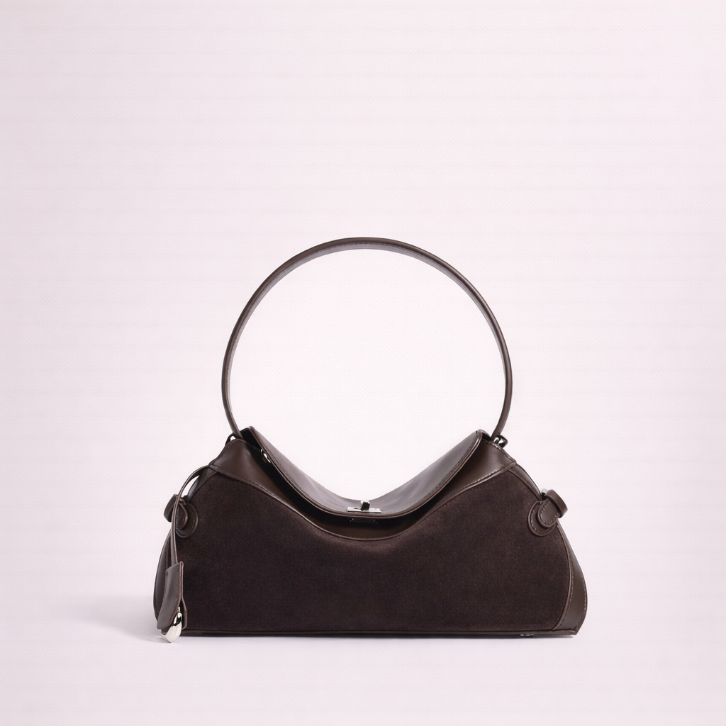 Curved Top-Handle Bag in Matte Cowhide —