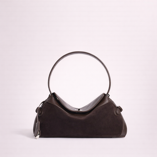 Curved Top-Handle Bag in Matte Cowhide —