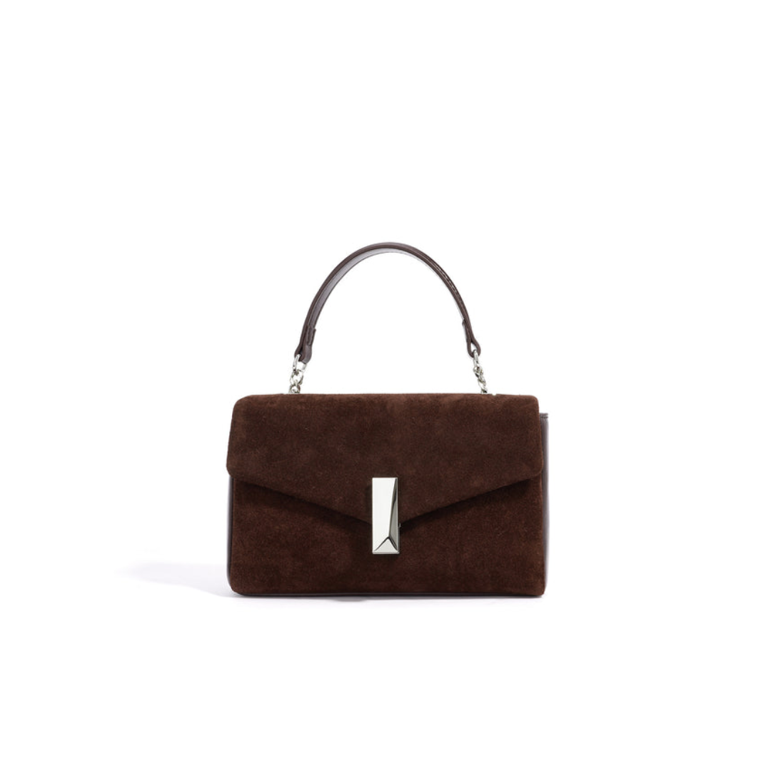 Structured Cowhide Flap Top-Handle Bag