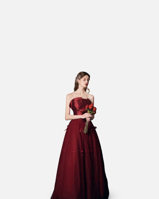 Red Long Dress Heavy-duty Tube Top For Women