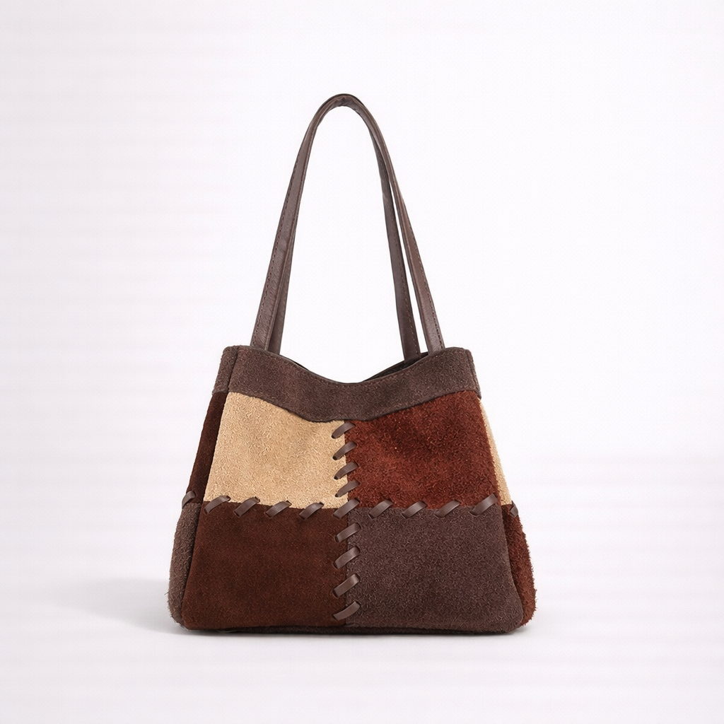 Patchwork Shoulder Bag in First-Layer Cowhide Leather