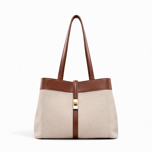 Structured Two-Tone Cowhide Tote Bag