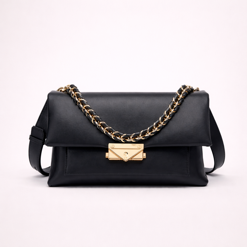Structured Flap Shoulder Bag with Chain Carry