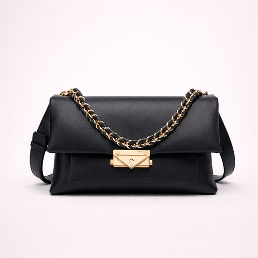 Structured Flap Shoulder Bag with Chain Carry