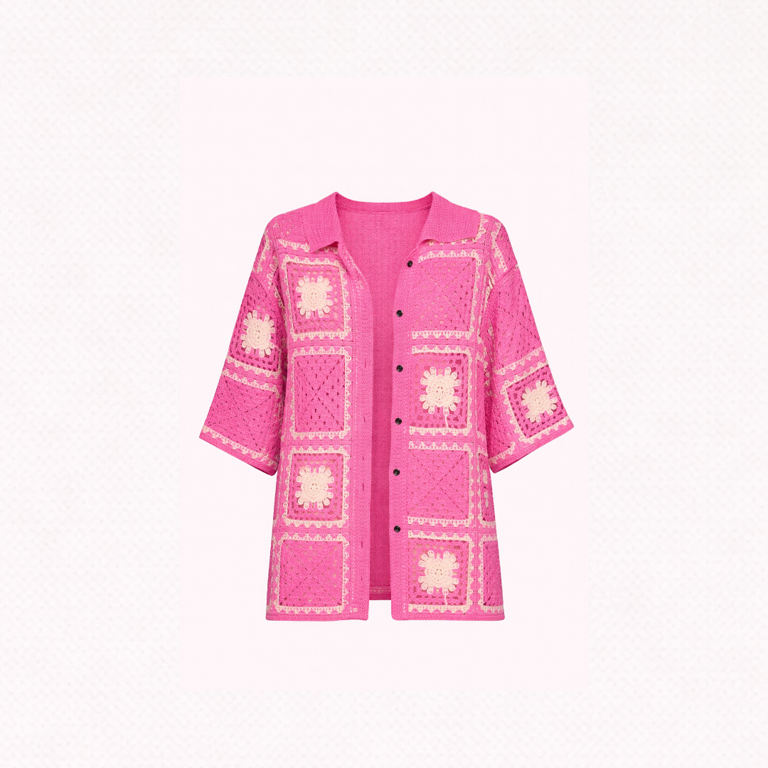 Crimson Grid Crochet Statement Jacket