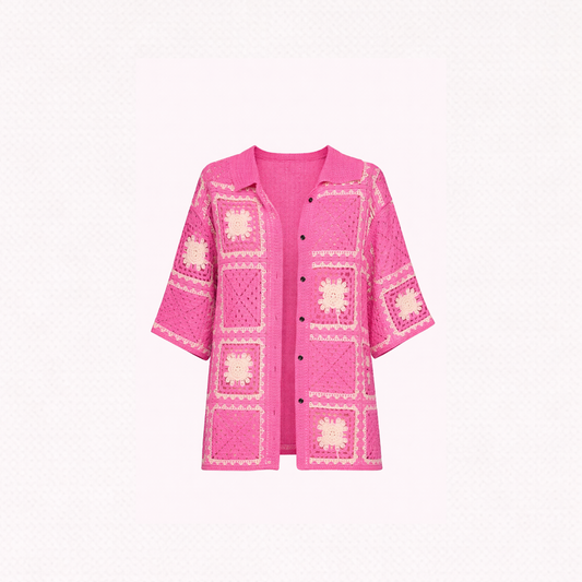 Crimson Grid Crochet Statement Jacket