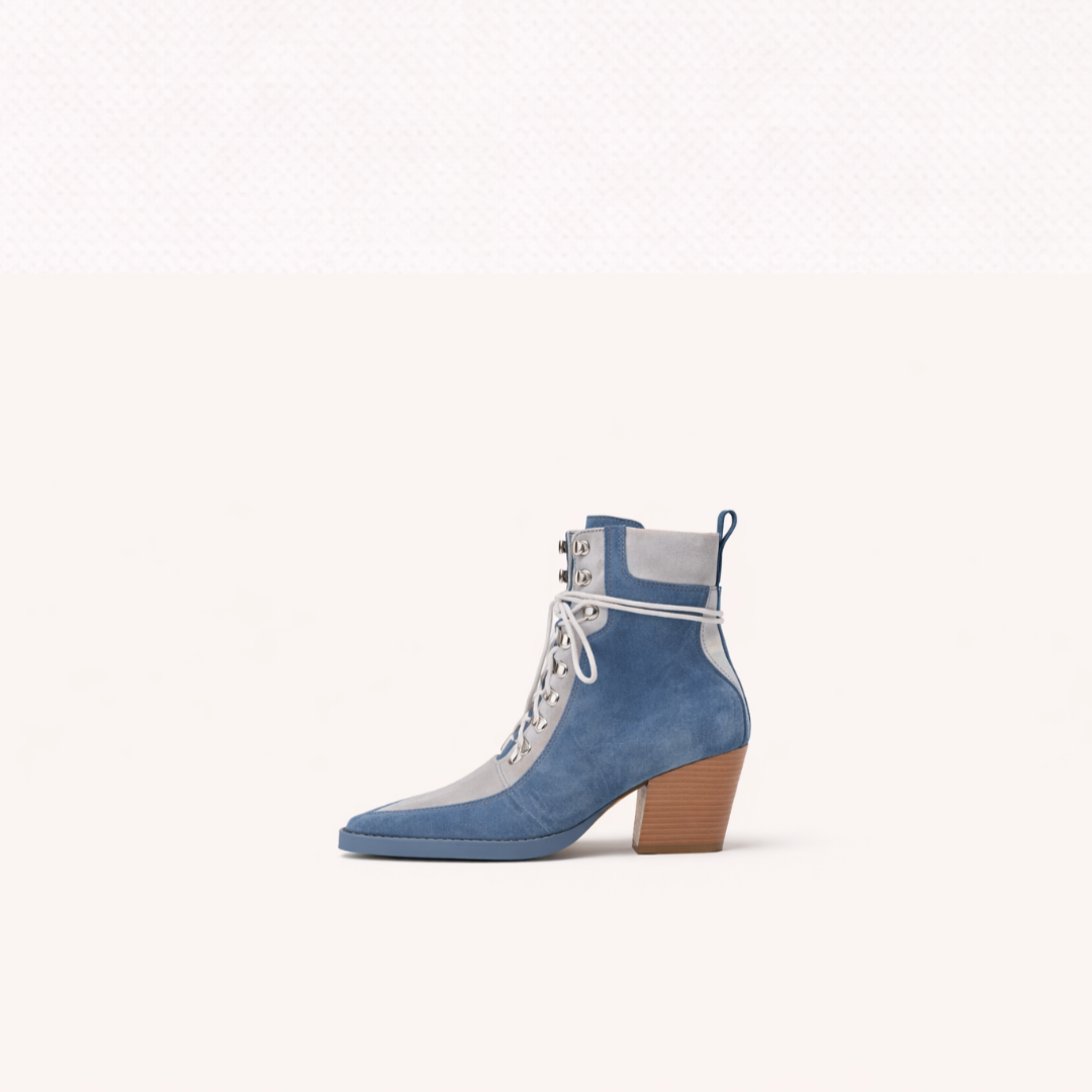 Denim Lace-Up Heeled Ankle Boots