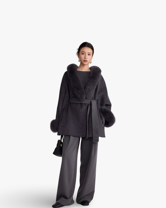 Autumn And Winter Temperament Real Fox Fur Double-sided Wool Coat Woolen Coat