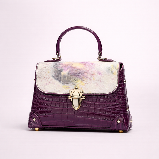 Crocodile Leather Structured Top Handle Bag