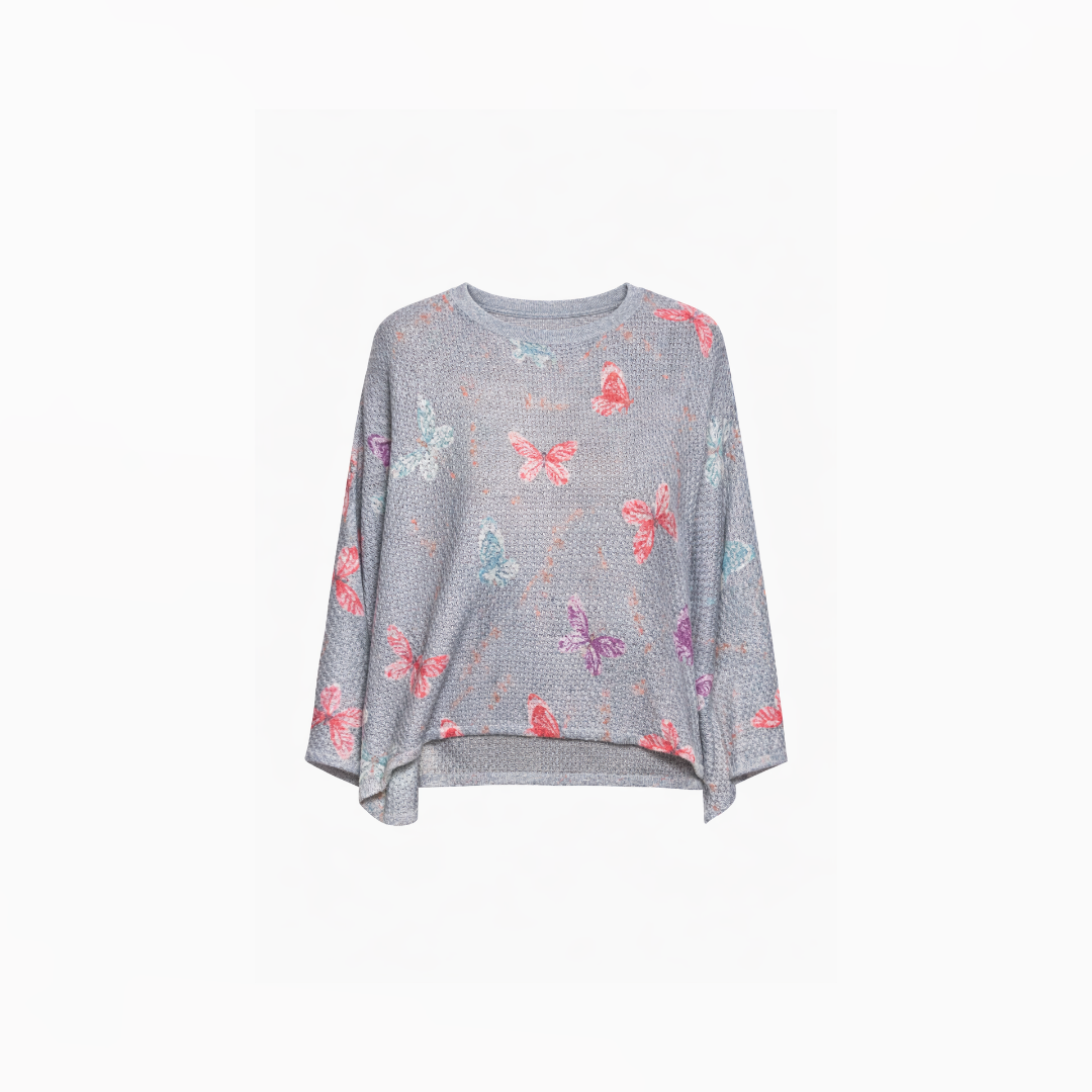 Asymmetrical Butterfly-Print Knit Top