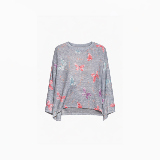 Asymmetrical Butterfly-Print Knit Top
